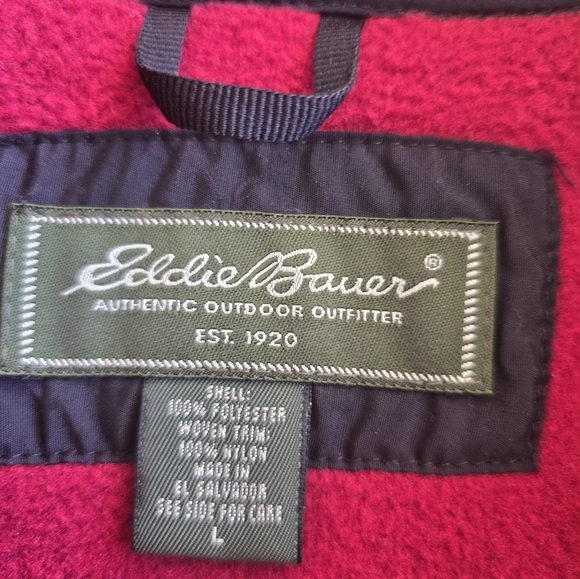 VTG 90s Eddie Bauer Polarec Fleece Jacket Sz M ZipUp Men Black Red Outdoor Thick - Picture 8 of 12